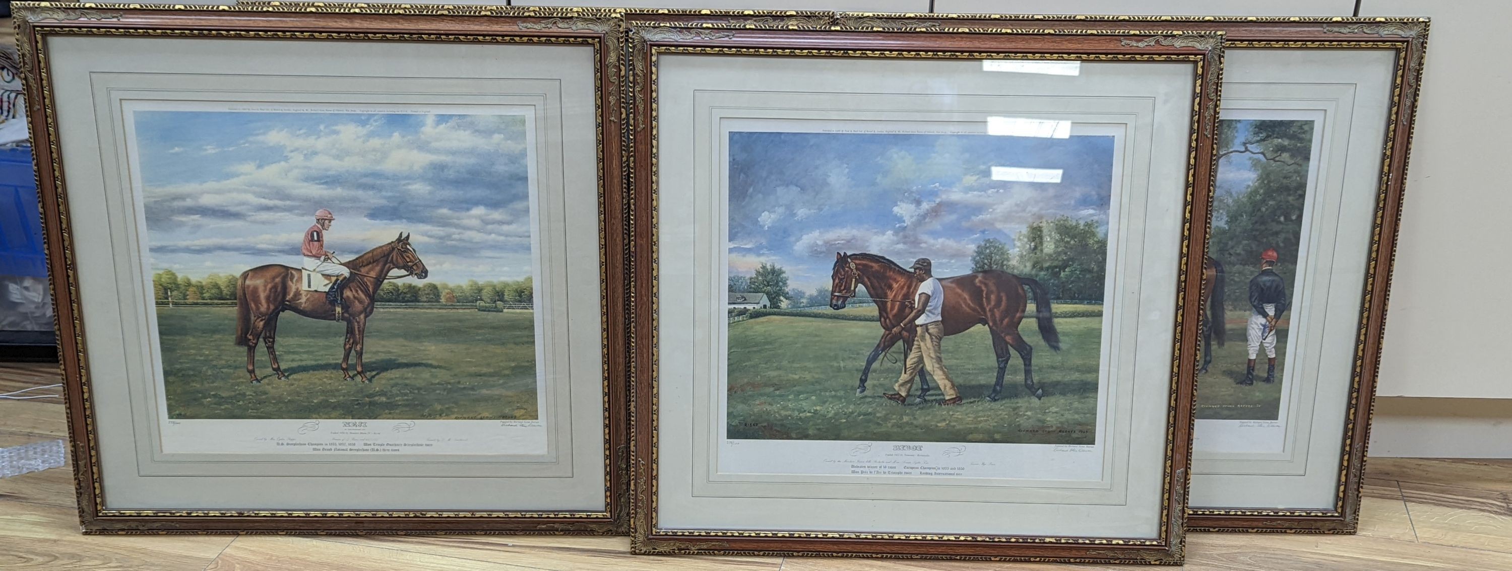 Richard Stone Reeves (1919-2005), set of four limited edition prints, Portraits of racehorses: Neji, Pibot, Buckpasser and Kelso, signed in pencil and numbered from the edition of 500, 44 x 48cm
